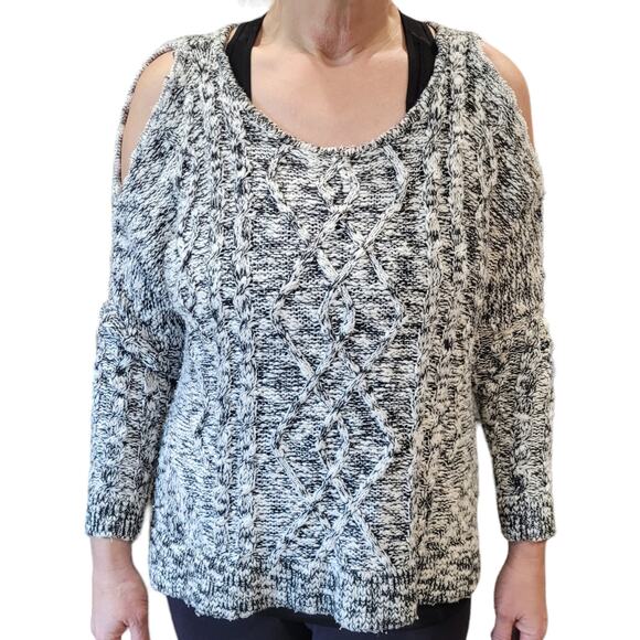 Vintage Havana Black White Speckled Cold Shoulder Knit Sweater Sz S Cozy Capsule - Picture 1 of 8